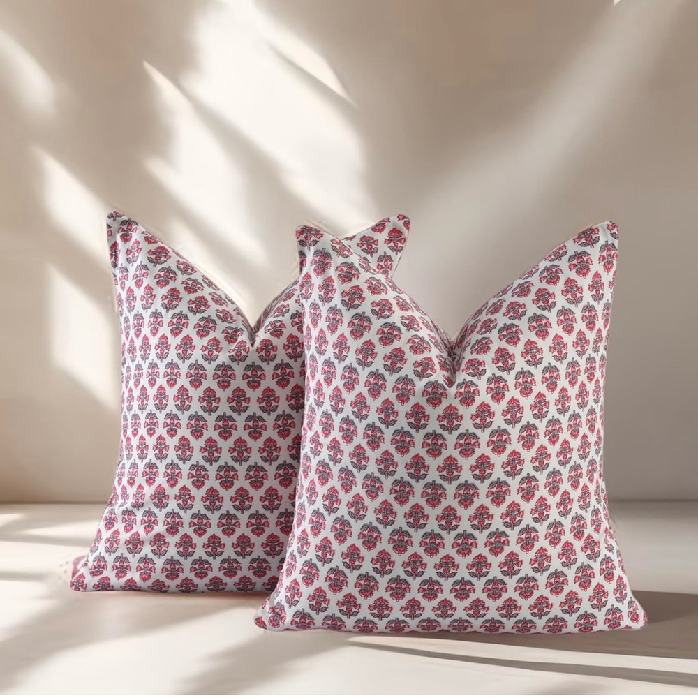Decorative Floral Pillow Covers With A Red And Gray Pattern